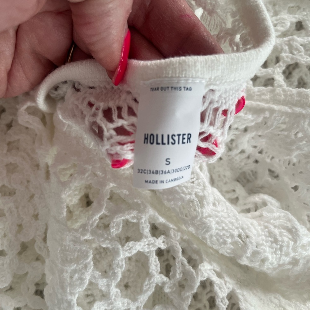 New! Hollister Swim Coverup White Crochet Backless with Neck Tie Size Small - Picture 3 of 12